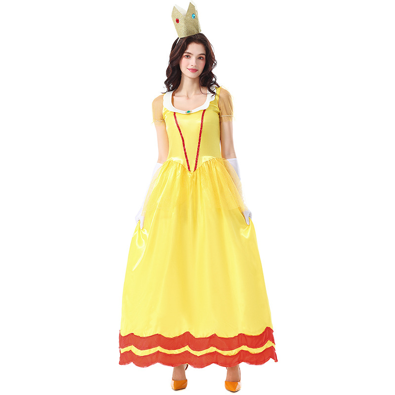 Halloween costume, adult princess dress style, game princess character, yellow satin bud style long dress