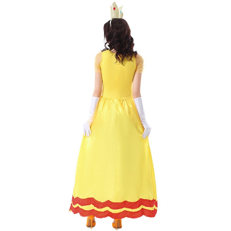 Halloween costume, adult princess dress style, game princess character, yellow satin bud style long dress