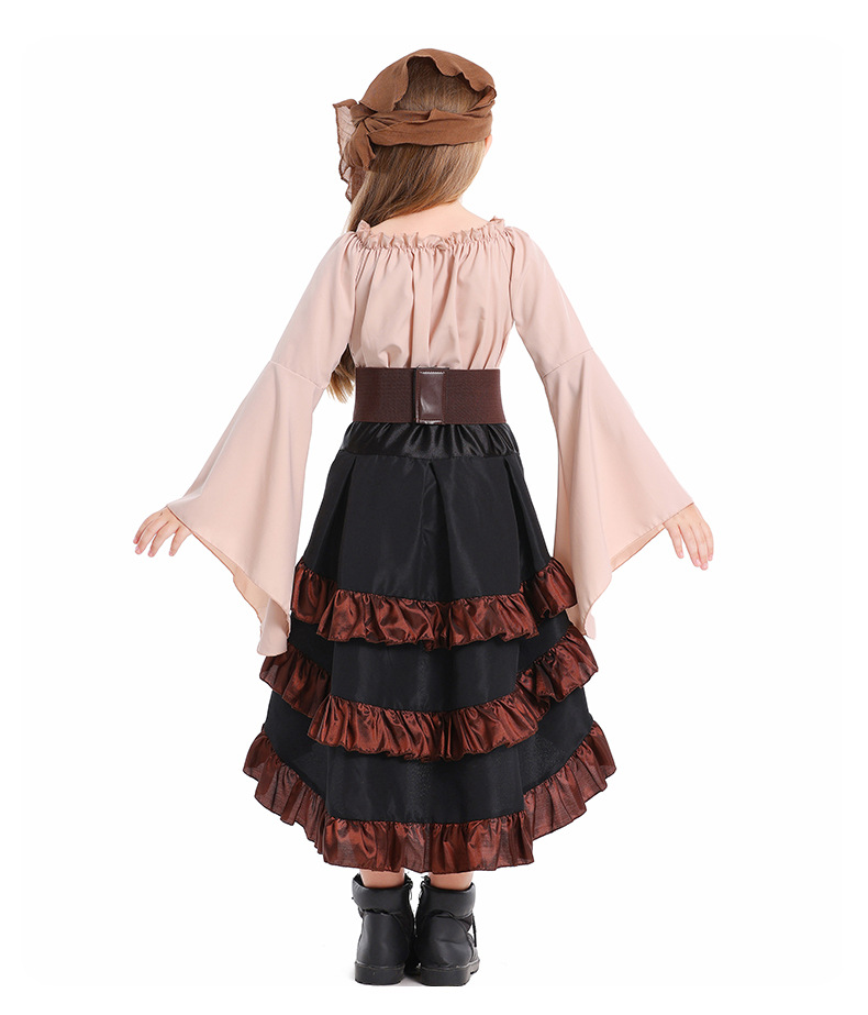 Little girl's Caribbean pirate costume: bell-sleeved top and high-waisted fishtail skirt, Halloween children's performance costume.