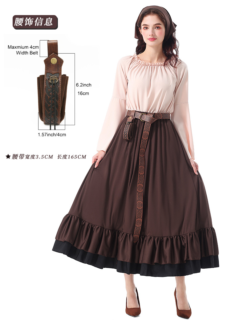 Halloween costumes: Renaissance, medieval ruffled long dress with headscarf, Victorian adult women