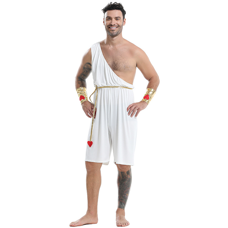 Halloween-themed men's cosplay costume, Cupid's heart-shaped bow and arrow set, for a spooky party.
