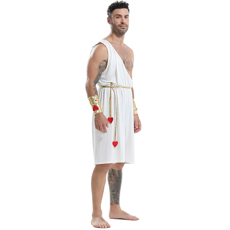 Halloween-themed men's cosplay costume, Cupid's heart-shaped bow and arrow set, for a spooky party.