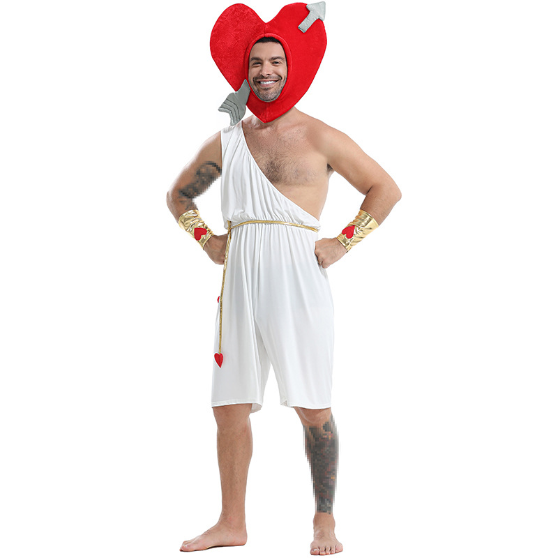 Halloween-themed men's cosplay costume, Cupid's heart-shaped bow and arrow set, for a spooky party.
