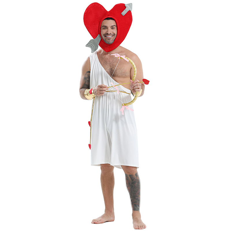 Halloween-themed men's cosplay costume, Cupid's heart-shaped bow and arrow set, for a spooky party.