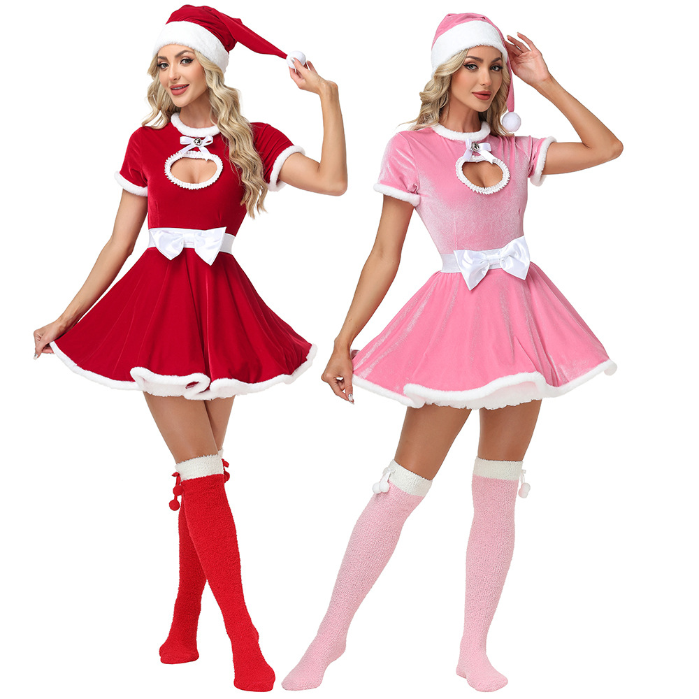 New Christmas Bunny Girl Adult Pink Heart-Shaped Sexy Christmas Performance Costume (Open Chest)