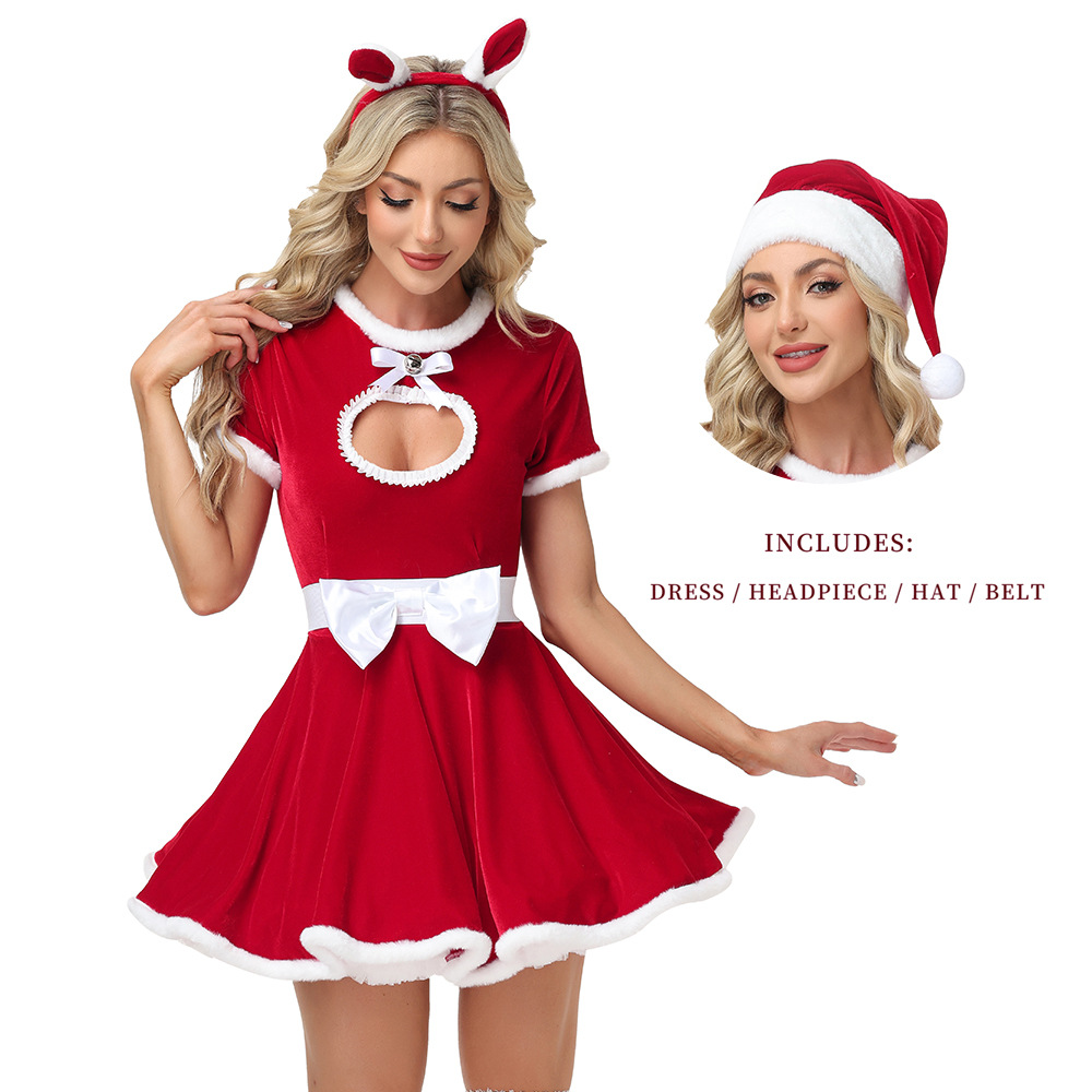 New Christmas Bunny Girl Adult Pink Heart-Shaped Sexy Christmas Performance Costume (Open Chest)