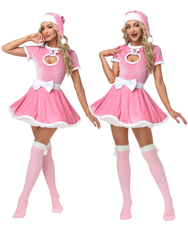 New Christmas Bunny Girl Adult Pink Heart-Shaped Sexy Christmas Performance Costume (Open Chest)