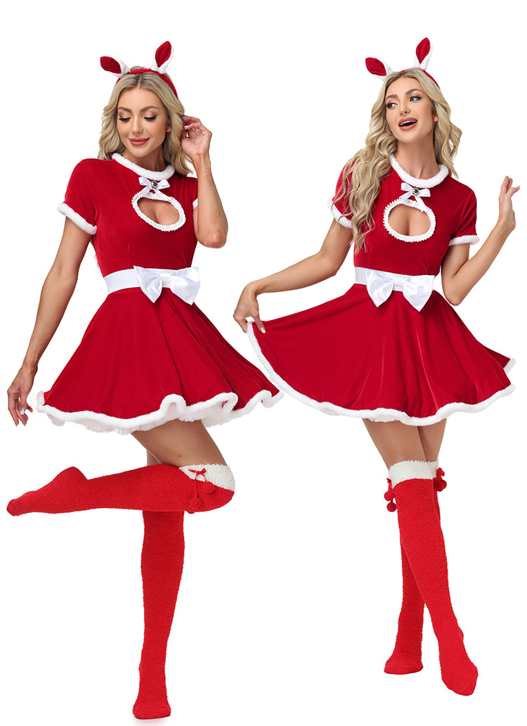 New Christmas Bunny Girl Adult Pink Heart-Shaped Sexy Christmas Performance Costume (Open Chest)