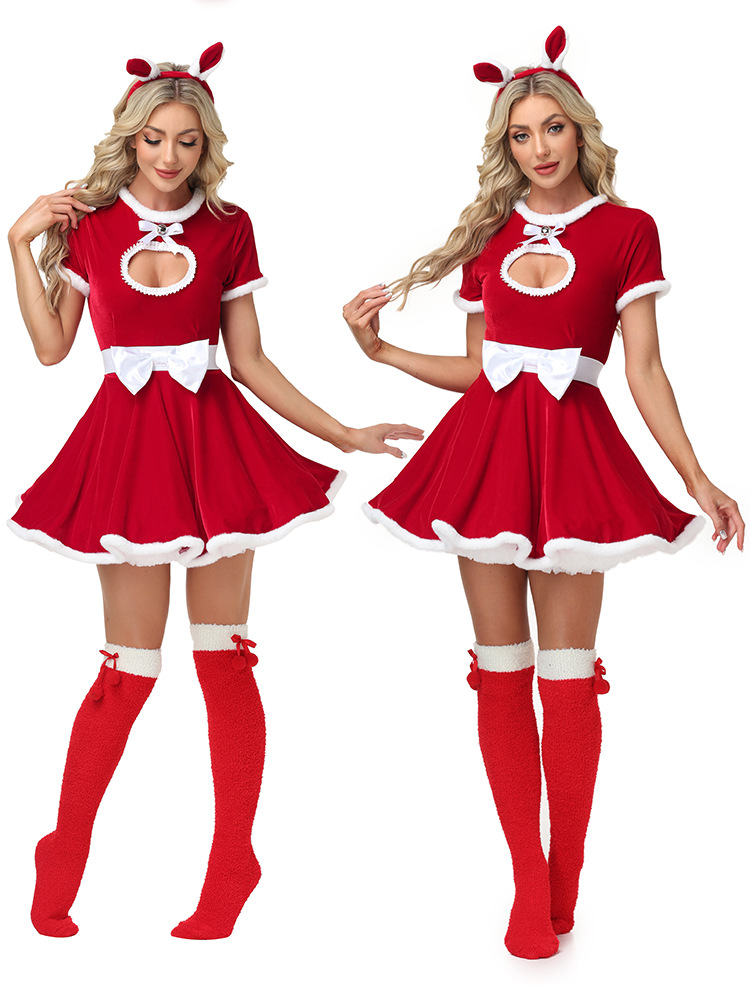 New Christmas Bunny Girl Adult Pink Heart-Shaped Sexy Christmas Performance Costume (Open Chest)