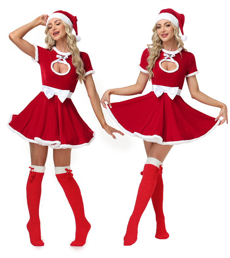 New Christmas Bunny Girl Adult Pink Heart-Shaped Sexy Christmas Performance Costume (Open Chest)