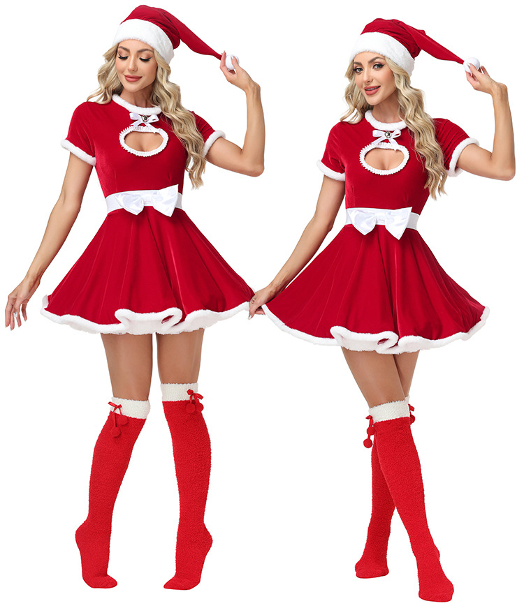 New Christmas Bunny Girl Adult Pink Heart-Shaped Sexy Christmas Performance Costume (Open Chest)