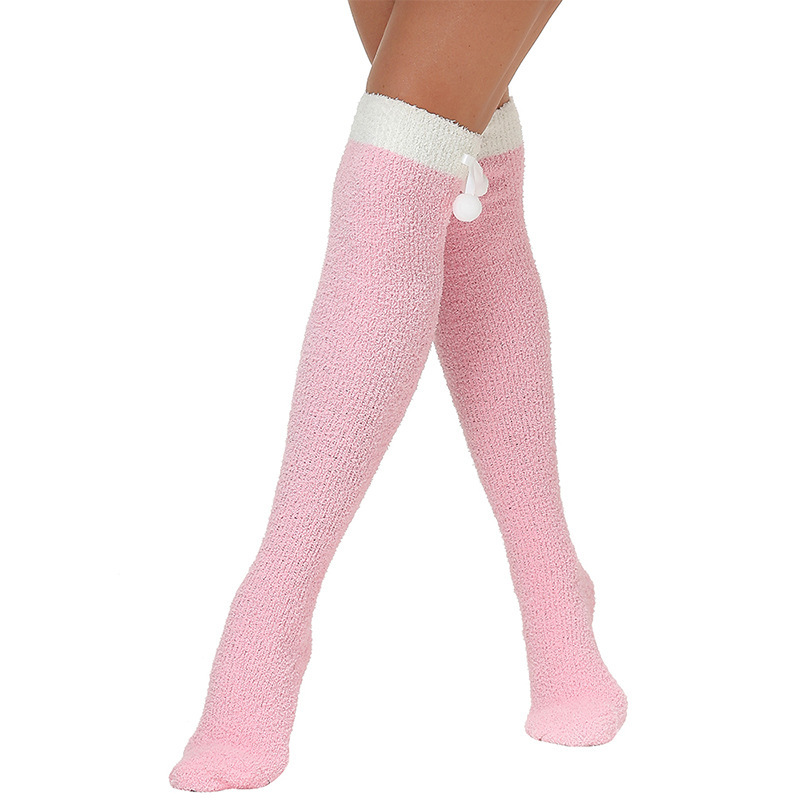 Women's pom-pom over-the-knee socks, warm long socks for autumn and winter, cute reindeer high socks for Christmas.