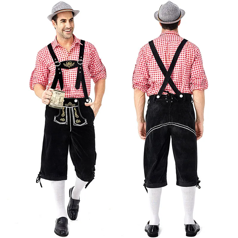 Red plaid + black suspenders (hat not included