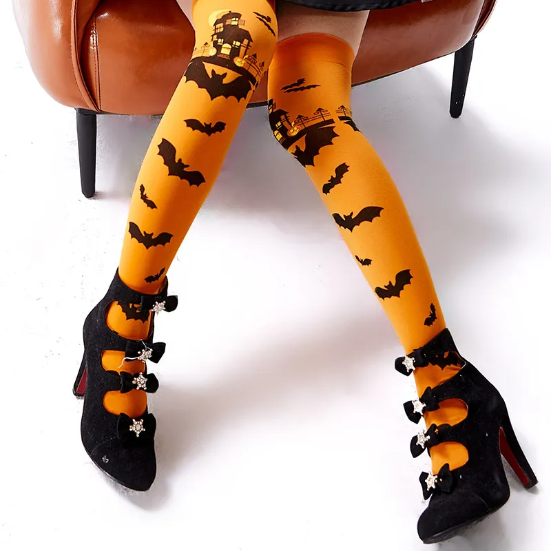 Single-sided orange sole + black batwing stockings