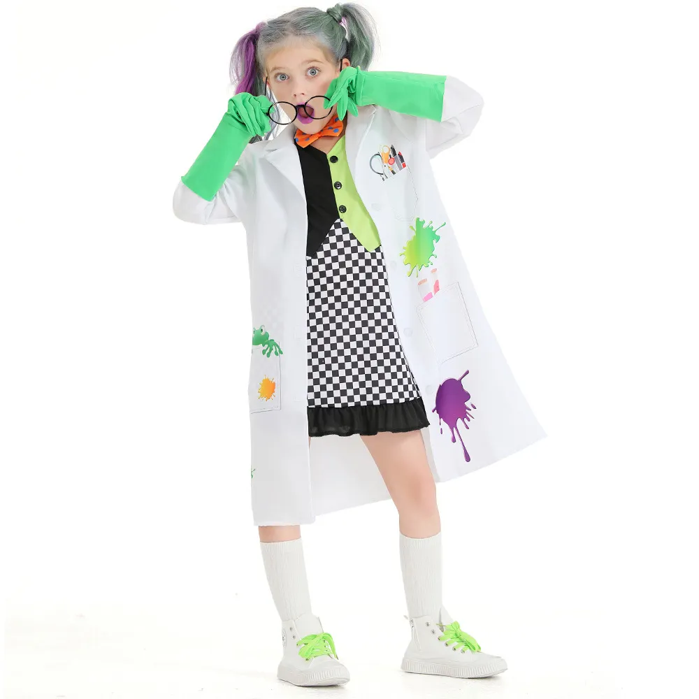 Girl's dress + coat + gloves + bow + glasses