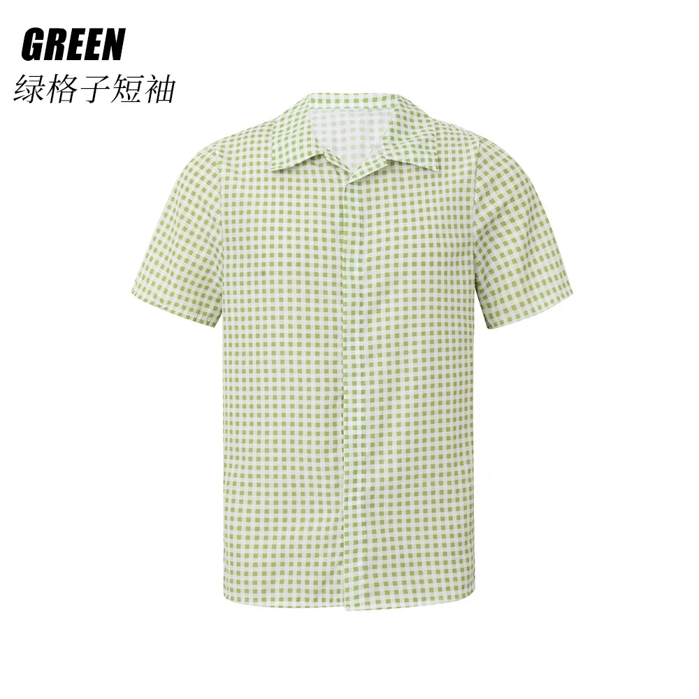 Green plaid short-sleeved shirt