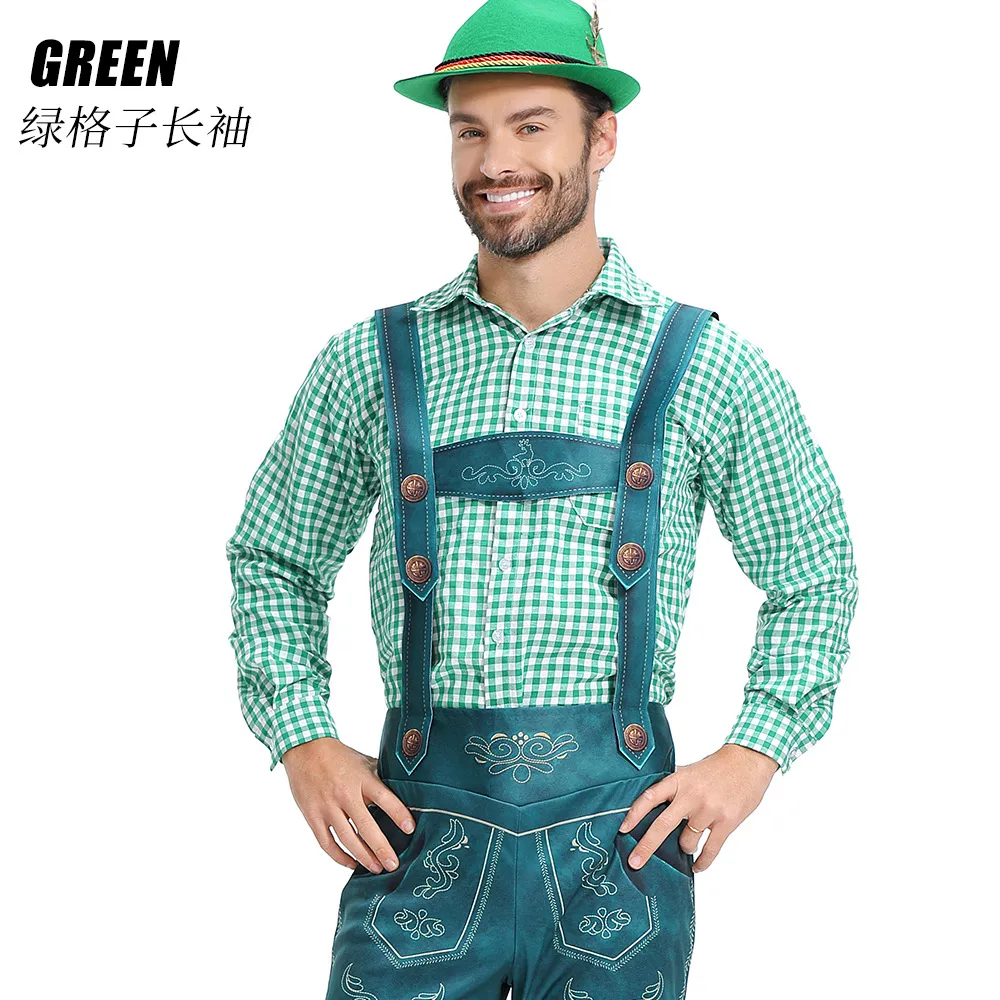 Green plaid long-sleeved shirt