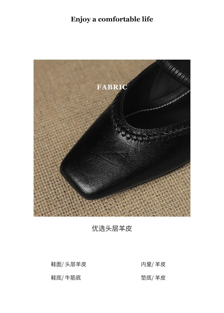 Plus-size early spring single shoes, square toe, buckle, chunky heel, mid-heel, comfortable slip-on women's shoes, black and gray.