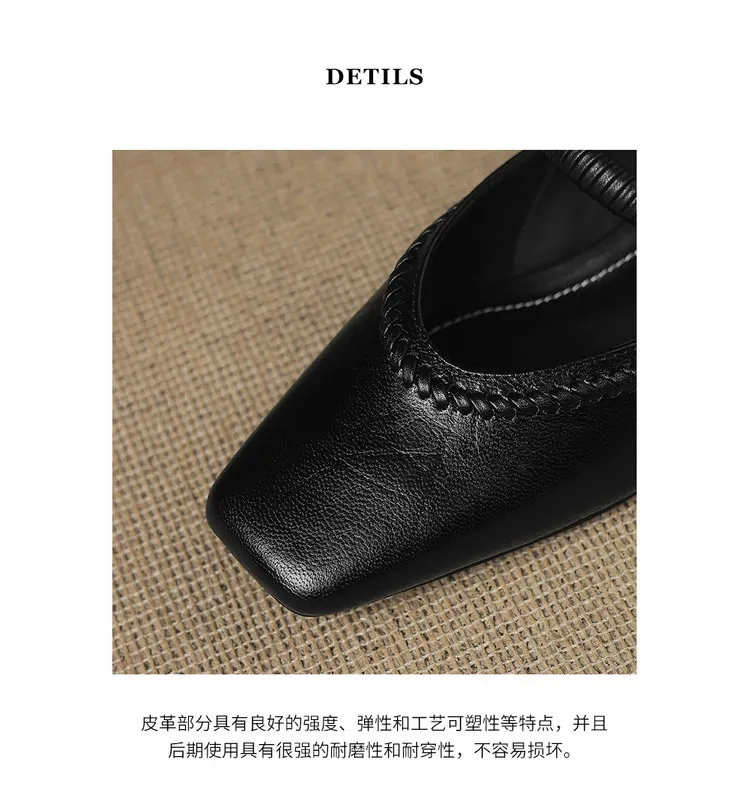 Plus-size early spring single shoes, square toe, buckle, chunky heel, mid-heel, comfortable slip-on women's shoes, black and gray.