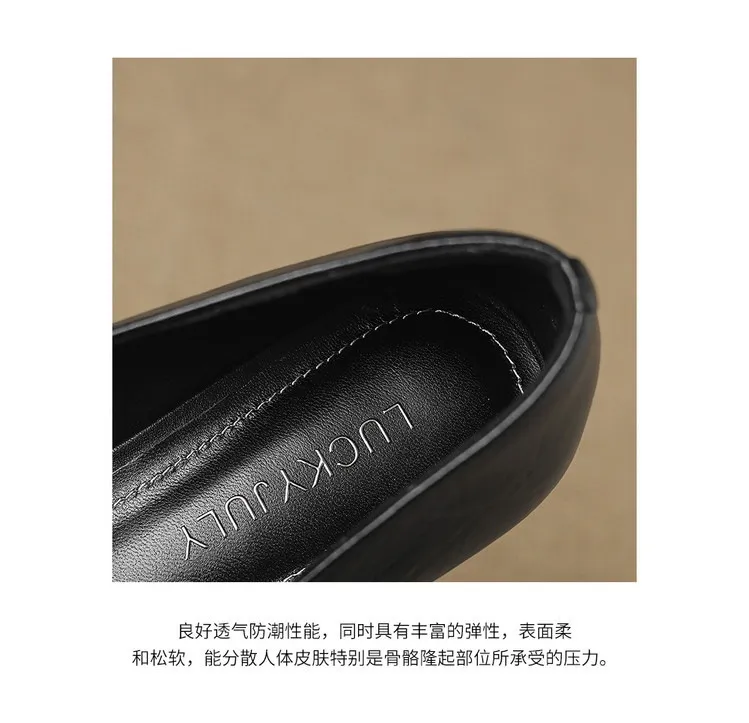 Plus-size early spring single shoes, square toe, buckle, chunky heel, mid-heel, comfortable slip-on women's shoes, black and gray.