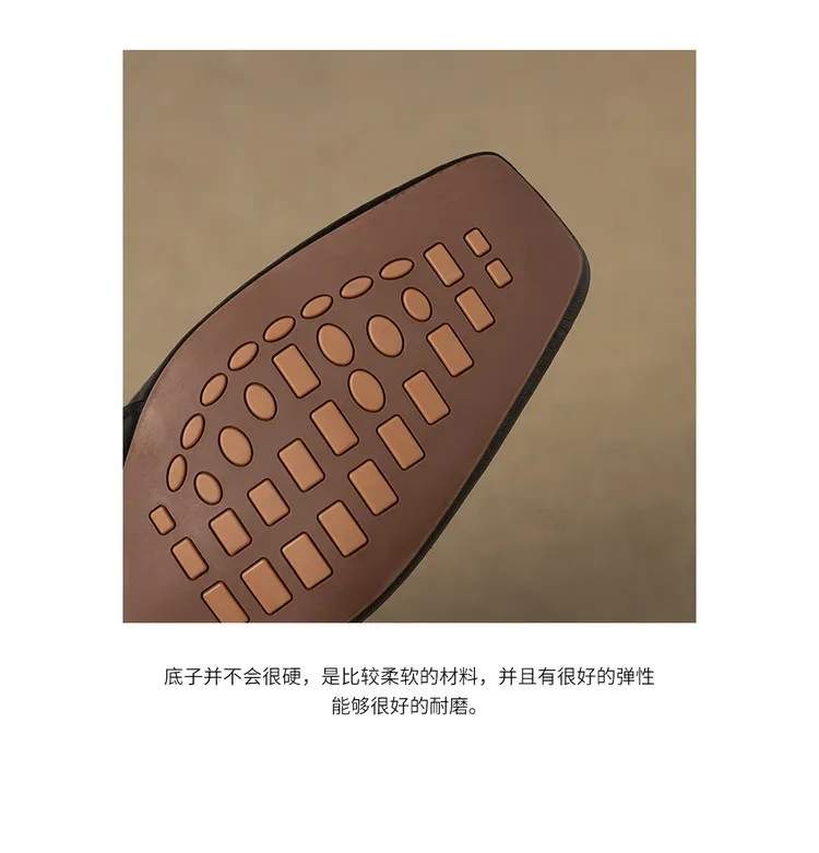Plus-size early spring single shoes, square toe, buckle, chunky heel, mid-heel, comfortable slip-on women's shoes, black and gray.