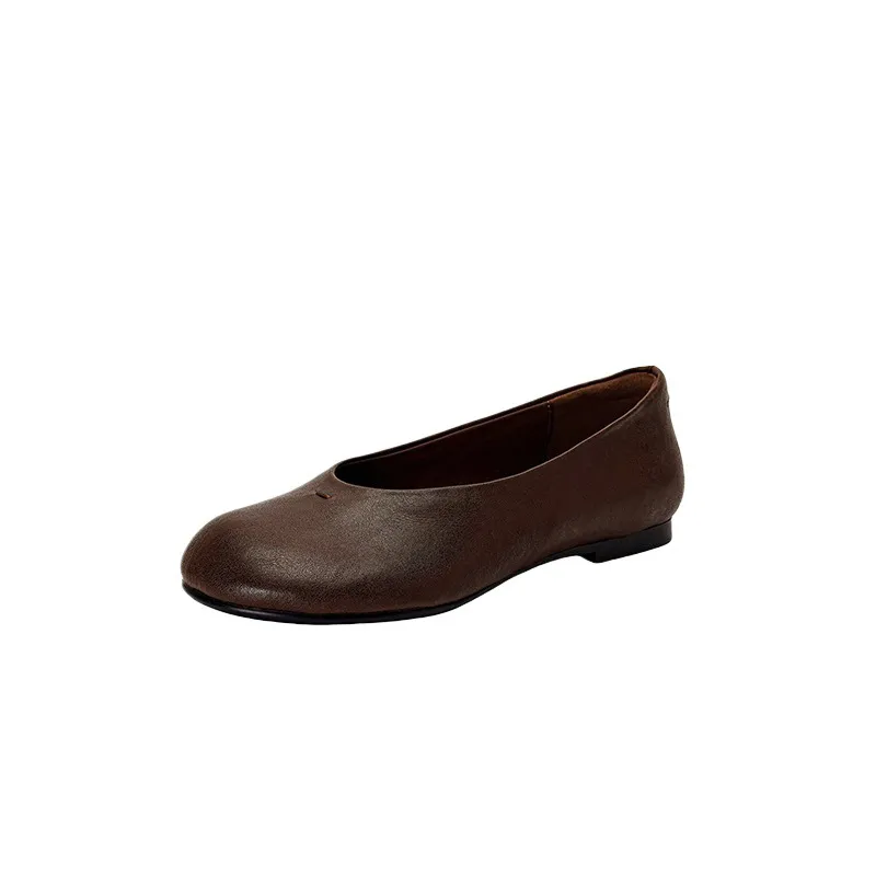 Spring flat round toe low-cut simple comfortable women's shoes in brown and black