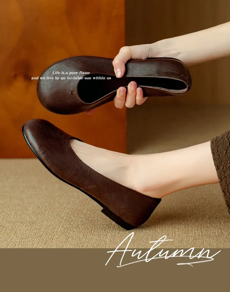 Spring flat round toe low-cut simple comfortable women's shoes in brown and black