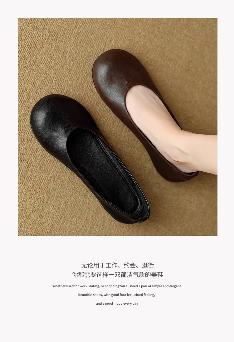 Spring flat round toe low-cut simple comfortable women's shoes in brown and black