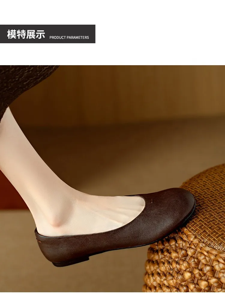 Spring flat round toe low-cut simple comfortable women's shoes in brown and black