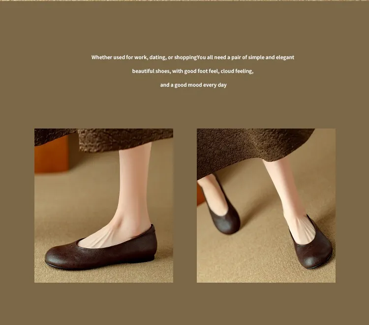 Spring flat round toe low-cut simple comfortable women's shoes in brown and black