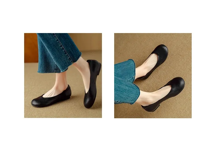 Spring flat round toe low-cut simple comfortable women's shoes in brown and black