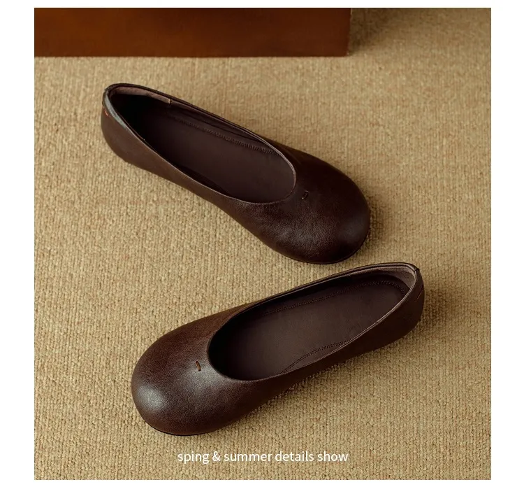 Spring flat round toe low-cut simple comfortable women's shoes in brown and black