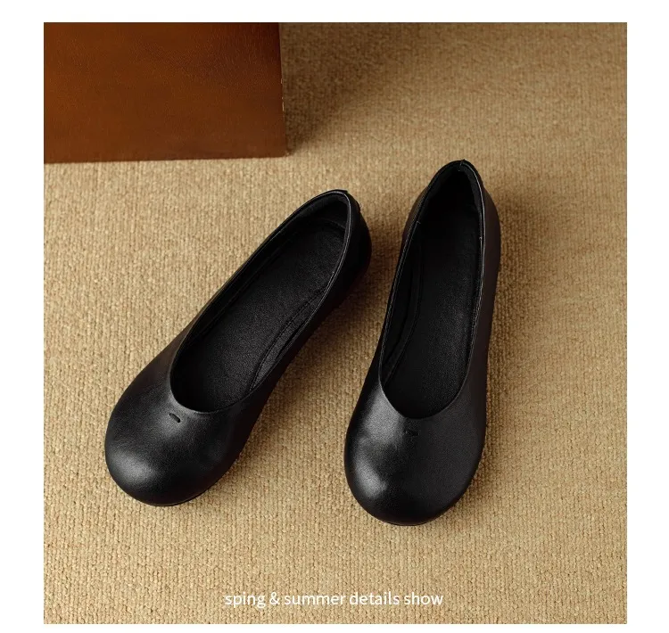 Spring flat round toe low-cut simple comfortable women's shoes in brown and black