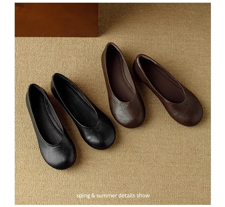 Spring flat round toe low-cut simple comfortable women's shoes in brown and black