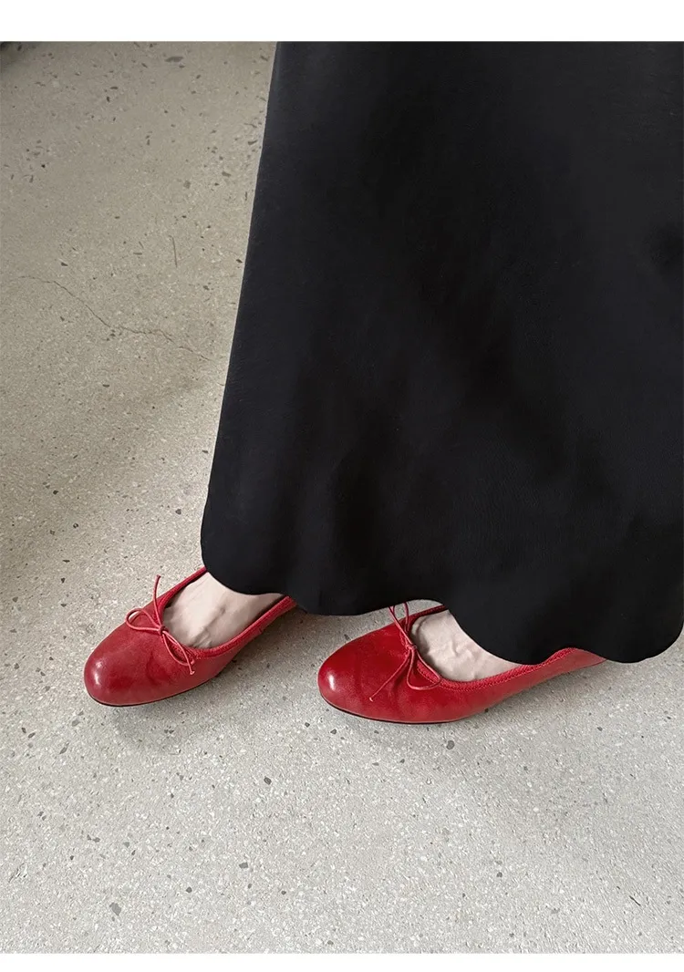 Spring single-shoe wedge heel bow low-cut comfortable cowhide fashion women's shoes