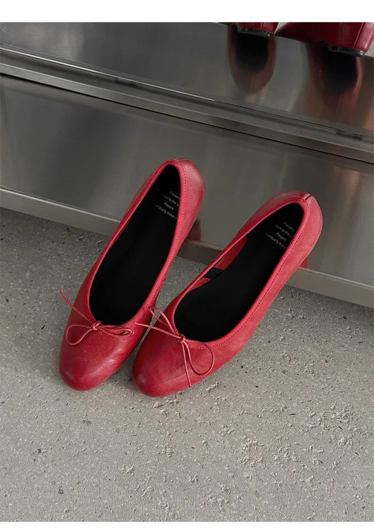 Spring single-shoe wedge heel bow low-cut comfortable cowhide fashion women's shoes