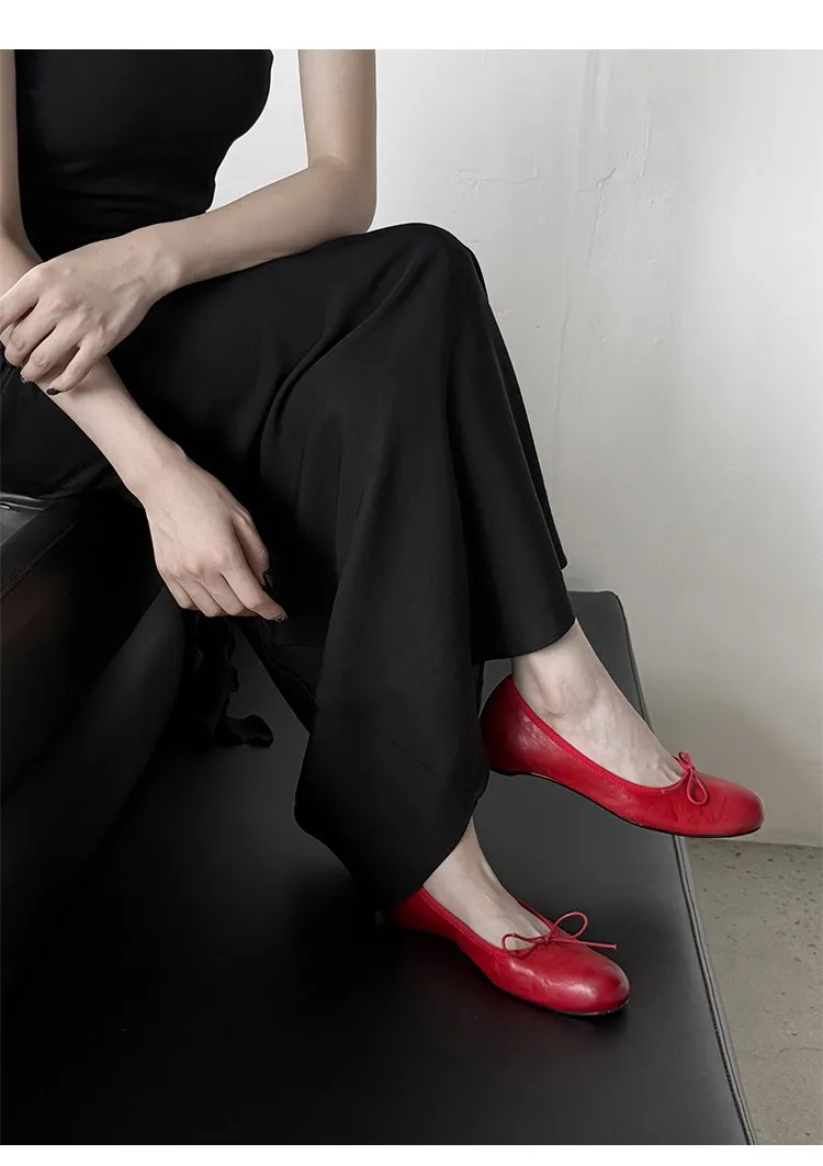 Spring single-shoe wedge heel bow low-cut comfortable cowhide fashion women's shoes