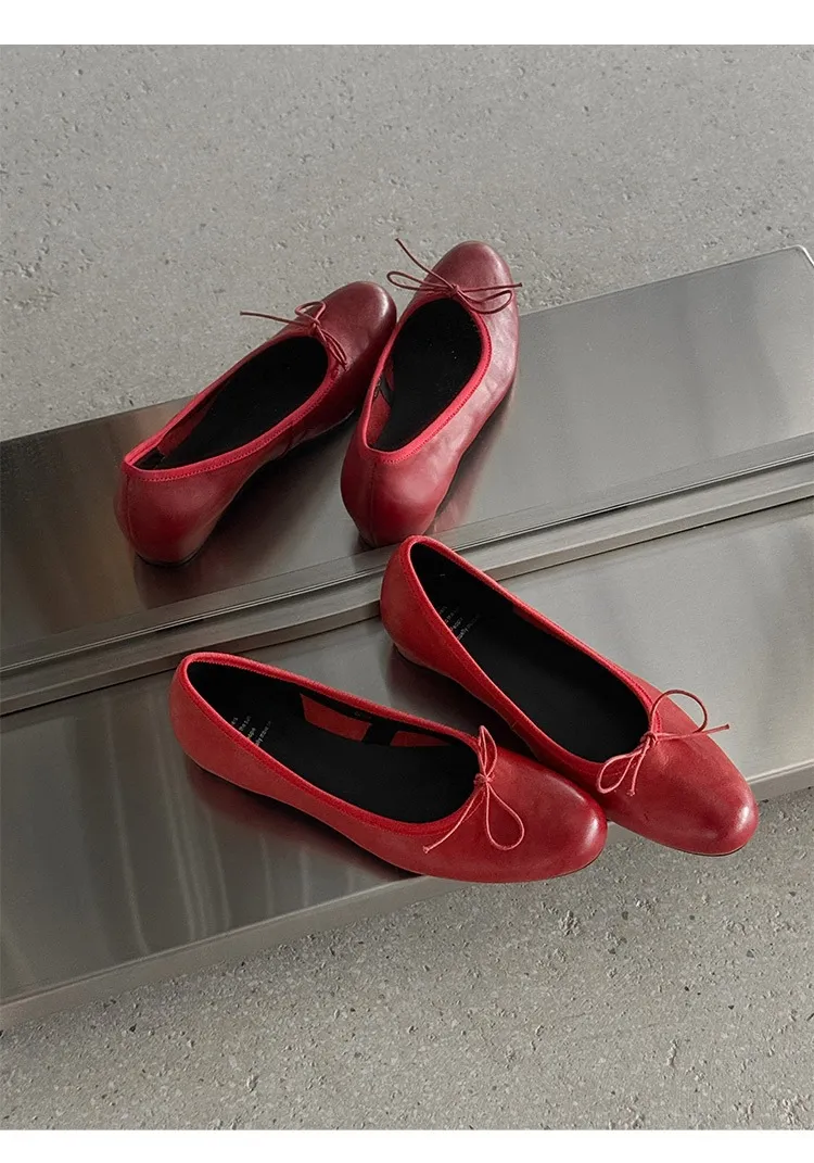 Spring single-shoe wedge heel bow low-cut comfortable cowhide fashion women's shoes
