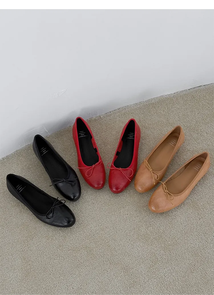 Spring single-shoe wedge heel bow low-cut comfortable cowhide fashion women's shoes