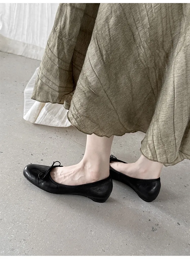 Spring single-shoe wedge heel bow low-cut comfortable cowhide fashion women's shoes
