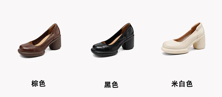Spring single shoes, round toe, thick sole, chunky heel, slip-on, simple fashion shoes for women.