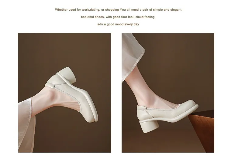 Spring single shoes, round toe, thick sole, chunky heel, slip-on, simple fashion shoes for women.