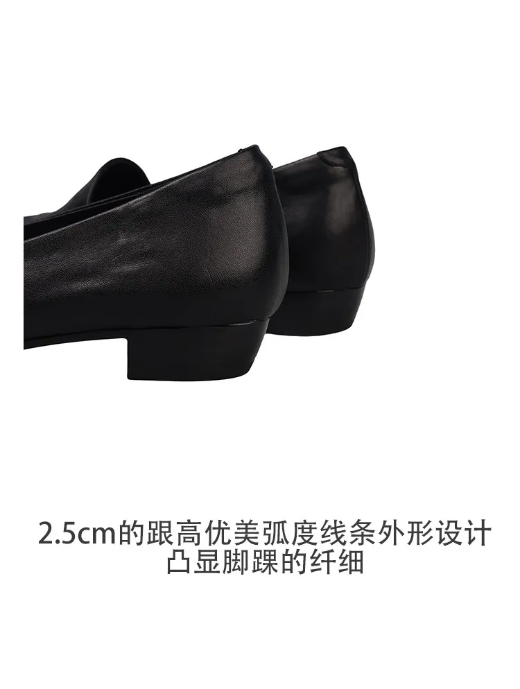 Spring round-toe chunky heel low-heel slip-on solid color cowhide loafers for women, 12-15e