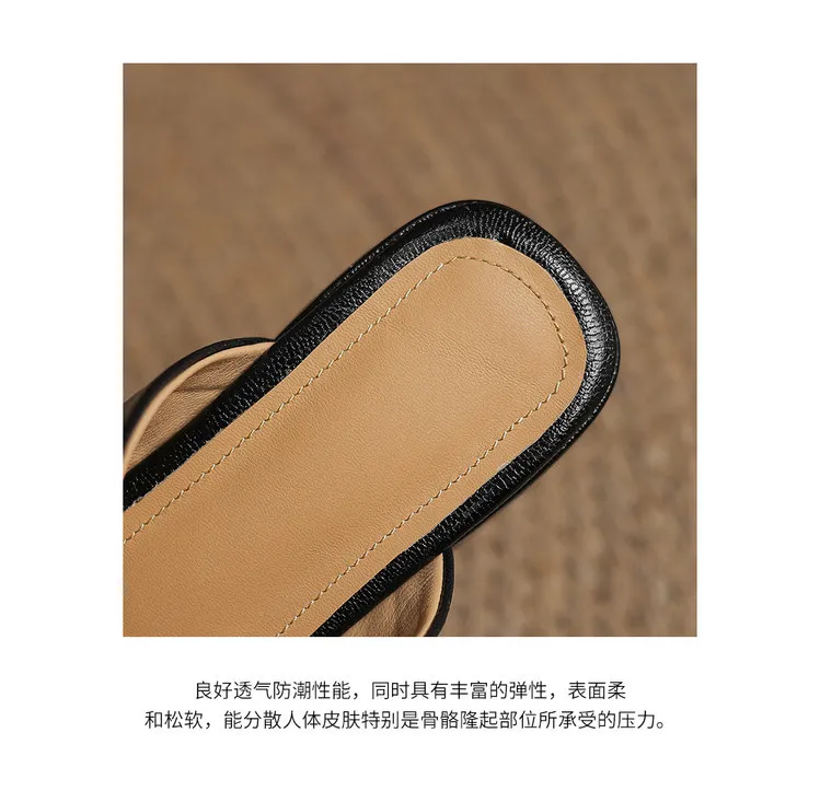 Fashionable plus-size closed-toe slippers, spring style, chunky heel, high heel, openwork woven fashion women's shoes, 12-15j