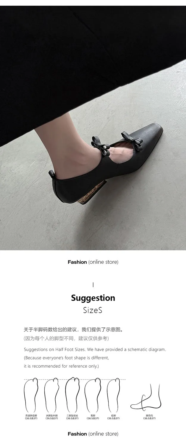 Spring single shoes, square toe, wedge heel, double bow, low-cut cowhide fashion women's shoes, 12-15h