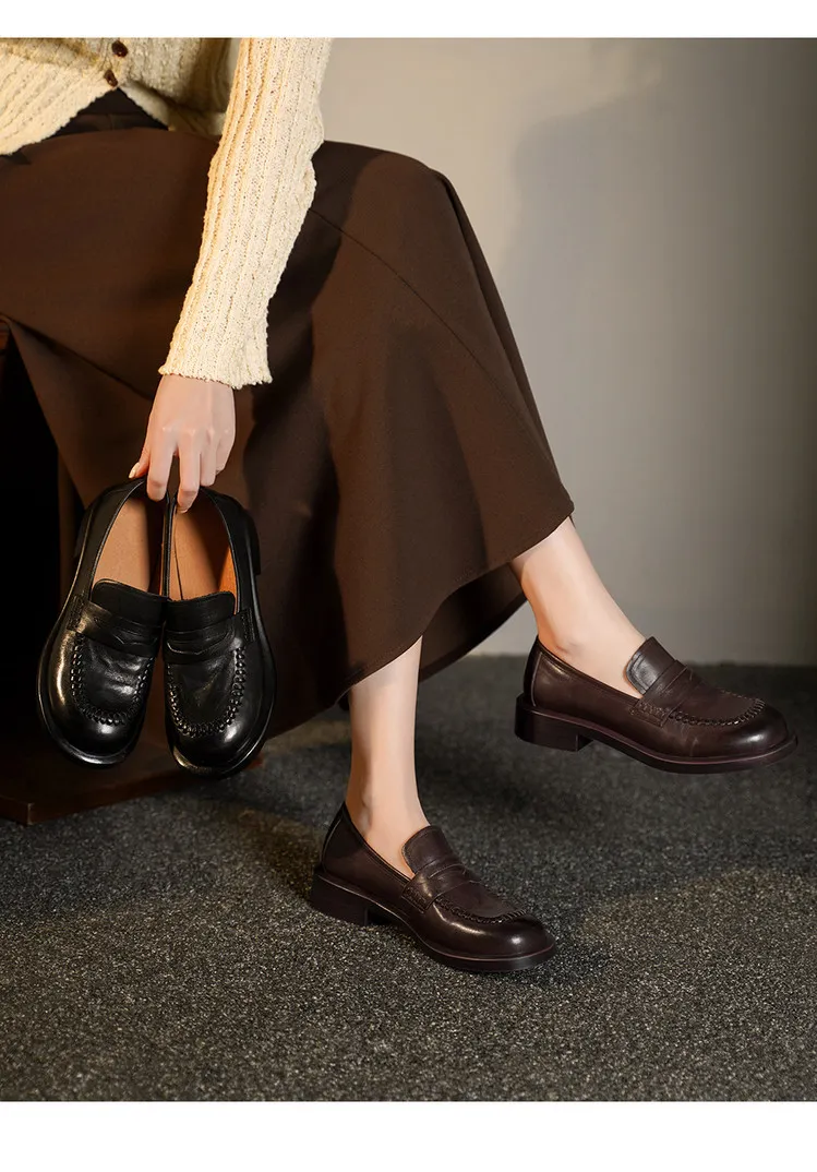 Spring single shoes, round toe, thick sole, chunky heel, slip-on fashion women's shoes, 12-15n