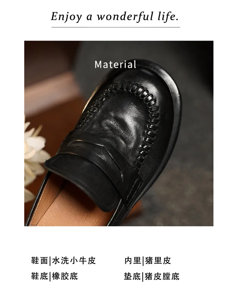 Spring single shoes, round toe, thick sole, chunky heel, slip-on fashion women's shoes, 12-15n