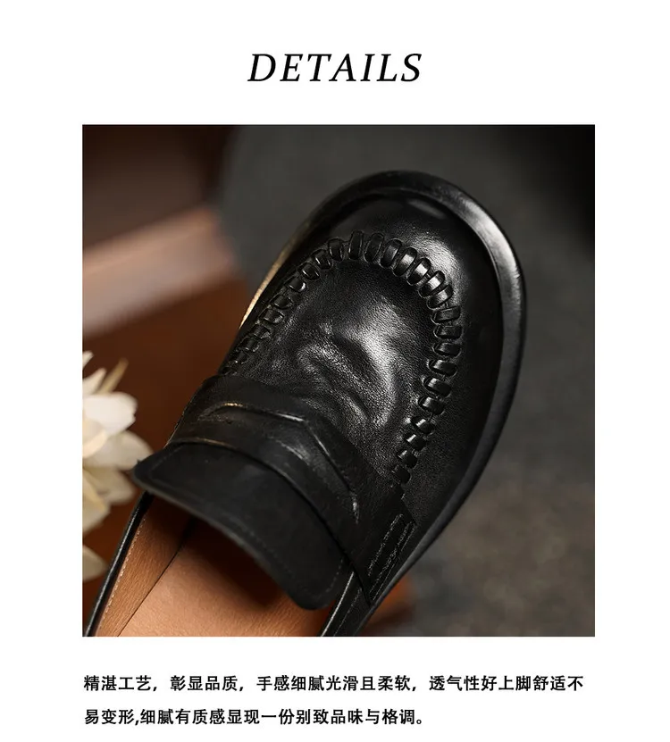 Spring single shoes, round toe, thick sole, chunky heel, slip-on fashion women's shoes, 12-15n