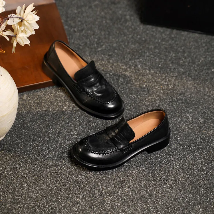 Spring single shoes, round toe, thick sole, chunky heel, slip-on fashion women's shoes, 12-15n