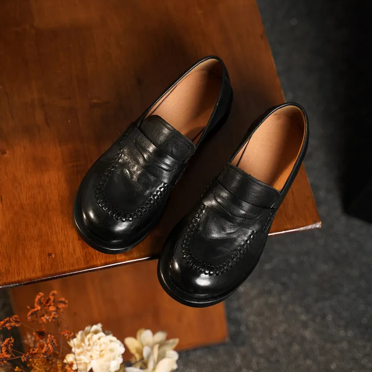 Spring single shoes, round toe, thick sole, chunky heel, slip-on fashion women's shoes, 12-15n